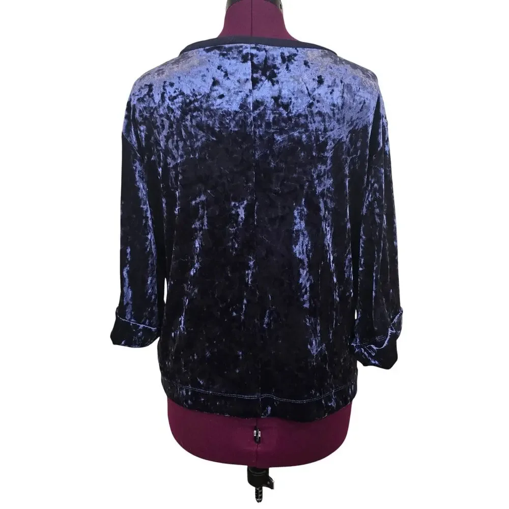 Women's Supplies Blue Crushed Velvet 3/4 Sleeve Blouse Top | Size Large - Picture 3 of 10